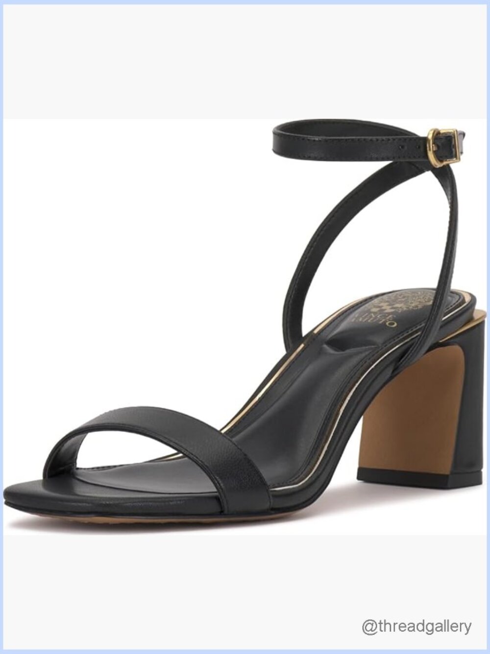 Ankle Strap Block Heel Sandals Square Toe Leather